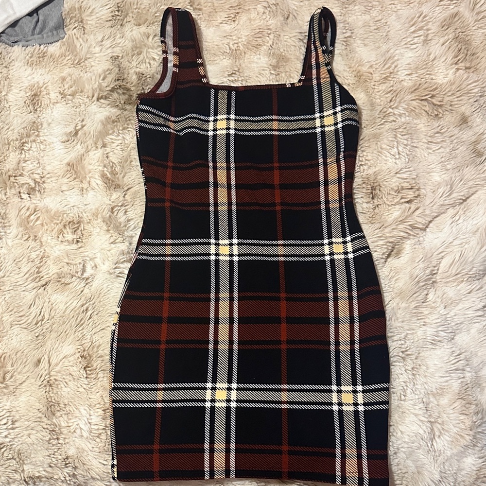 SHEIN Black and Brown Plaid Mini Dress